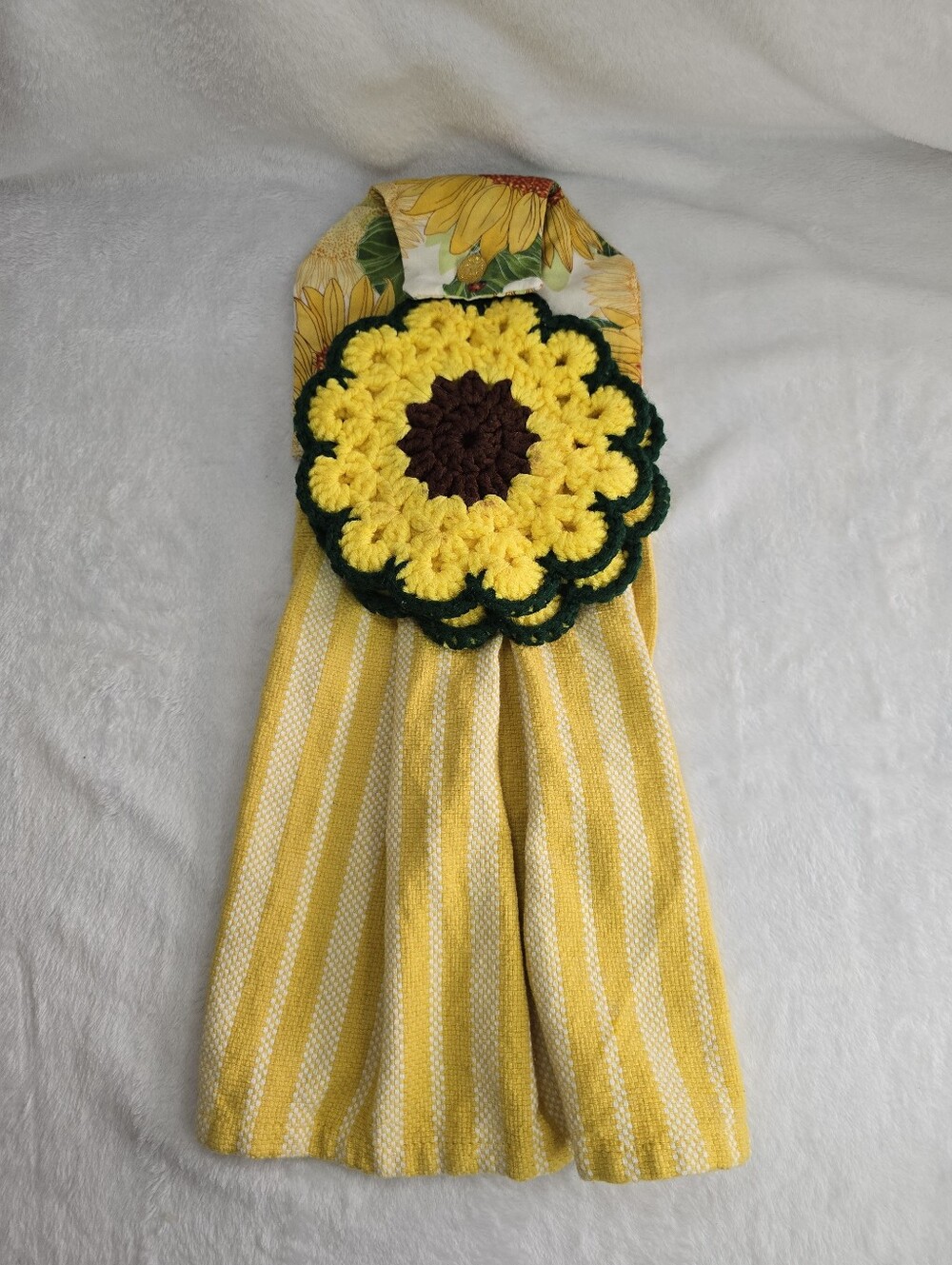 Sunflower Hanging Kitchen Towel Set with Crochet Sunflower Potholders Handmade